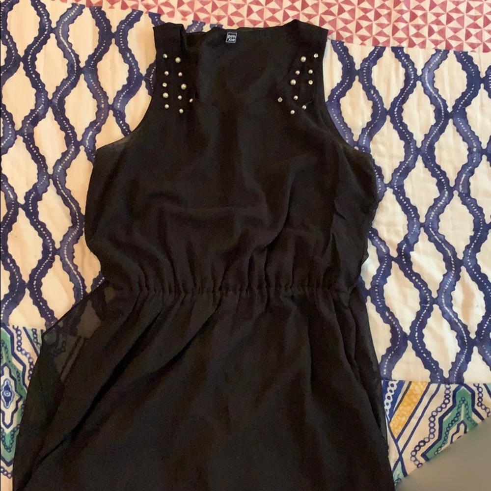 Black high to low dress with jewl accents